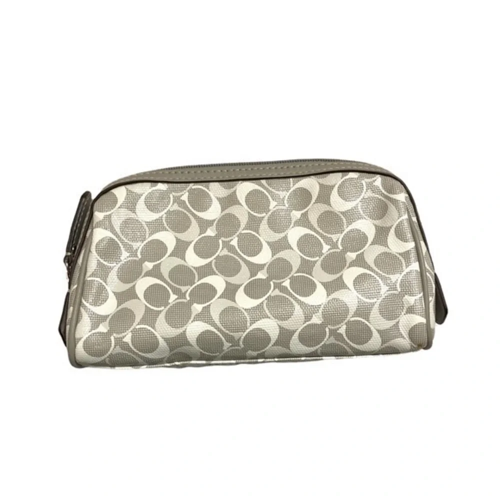 Coach gray white coated canvas cosmetic bag